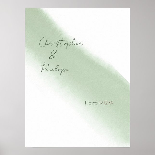 Sage Vattenfärg Minimalistisk Kalligrafi Bröllop  Poster (Framsidan)