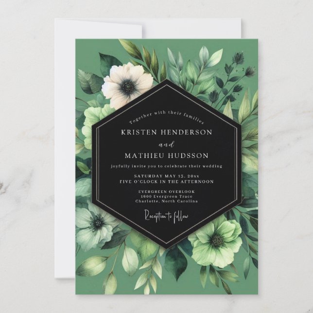 Sage Verdant Anemone Wedding Inbjudningar (Framsida)