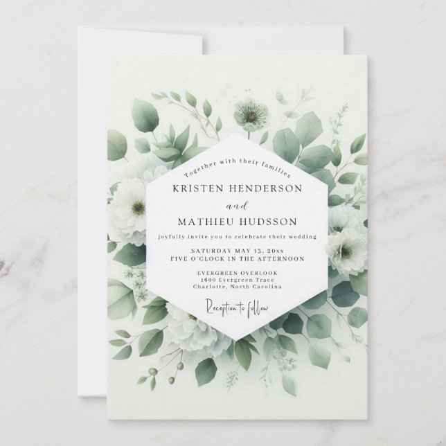 Sage Verdant Botanical Wedding Inbjudningar (Framsida)