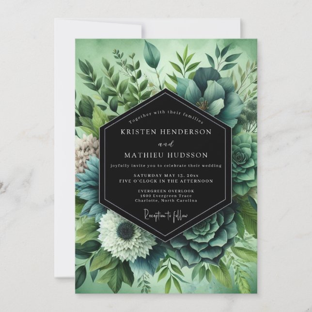 Sage Verdant Succulent Wedding Inbjudningar (Framsida)