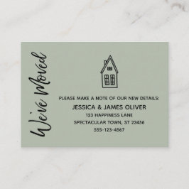 Sage "Vi har flyttat"-kort med lilla House Tecknin Visitkort