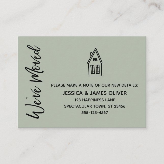 Sage "Vi har flyttat"-kort med lilla House Tecknin Visitkort (Framsida)