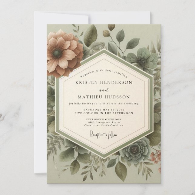 Sage Vintage Botanical Wedding Inbjudningar (Framsida)