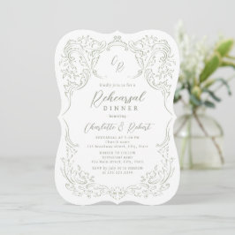 Sage Vintage Flourish Monogram Övningsmiddag Inbjudningar