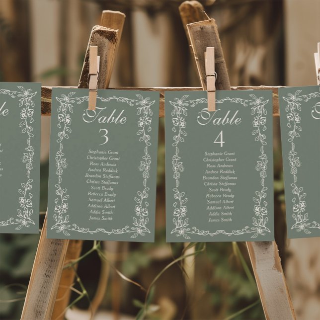 Sage Vintage Wedding Seating Chart Sign Cards Inbjudningar (Skapare uppladdad)