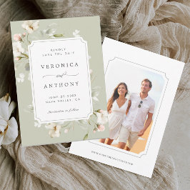 Sage Vit Rodnad Elegant Blommig Bröllopsfoto Spara Datumet