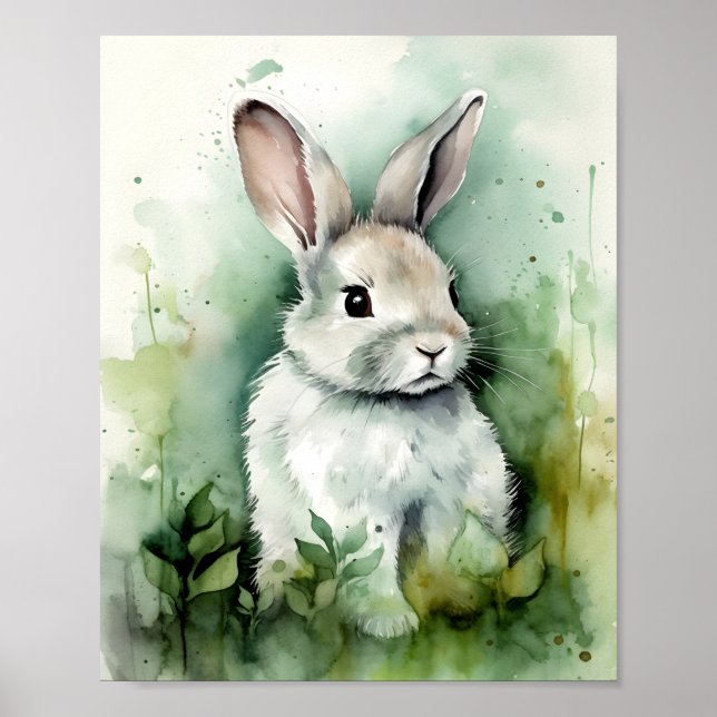 Sage Watercolor Baby Bunny Poster (Framsidan)