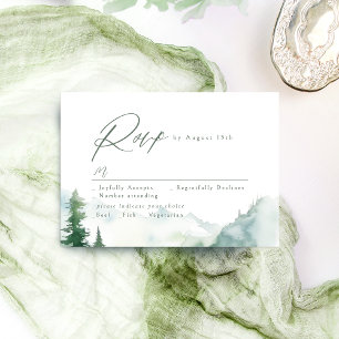 Sage Watercolor Bergsskog Rustik Bröllop OSA Kort
