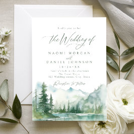 Sage Watercolor Mountain Forest Rustic Wedding Inbjudningar