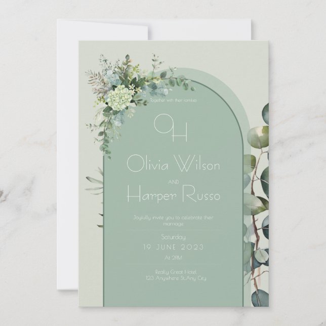 Sage Wedding Invitation Inbjudningar (Framsida)