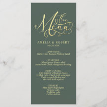 Sage Whimsical Elegant Guld Calligraphy Menu