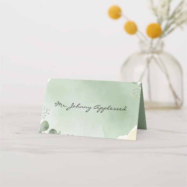 Sage Whisper Botanical Place Cards Placeringskort (Framsida)