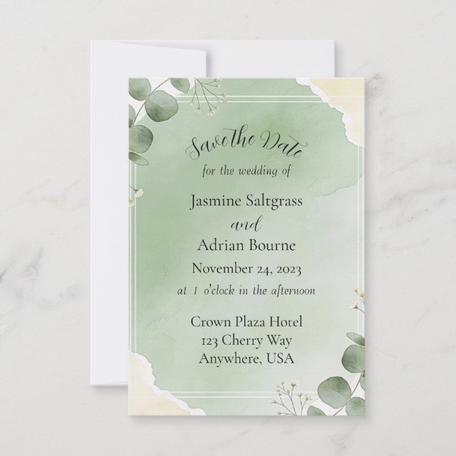 Sage Whisper Botanical Save the Date Cards Spara Datumet (Framsida)