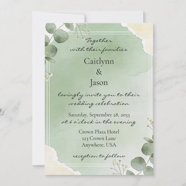 Sage Whisper Botanical Wedding Invitations Inbjudningar (Framsida)