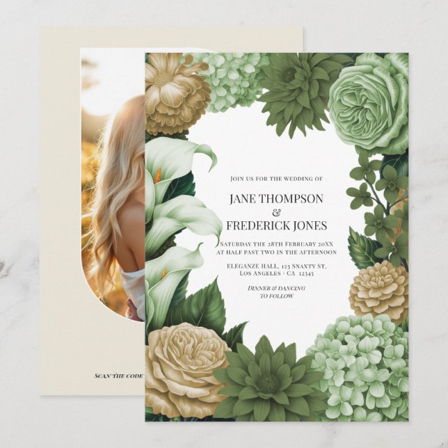 Sage Whisper, Olive Quartz & Dune Wheat Wedding Inbjudningar (Fram/baksida)