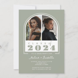 Sage White Arch Retro 2024 Photo Studentfest Inbjudningar