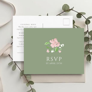 Sage & White Chic Bröllop RSVP Svar Postkort Vykort