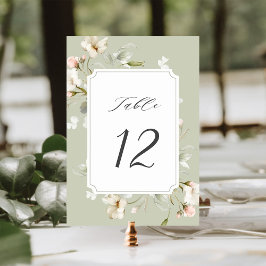 Sage White Elegant Blommigt Bröllop Bordsnummer