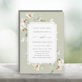 Sage White Elegant Blommigt Bröllop Inbjudningar