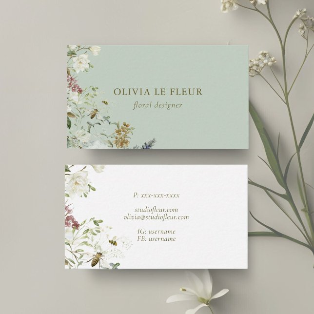 Sage & White | Snyggt Minimal botanisk verksamhet Visitkort (Skapare uppladdad)