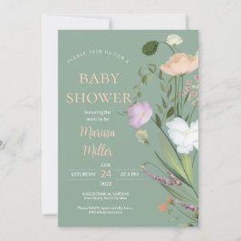 Sage WildblomBaby Shower Inbjudningar