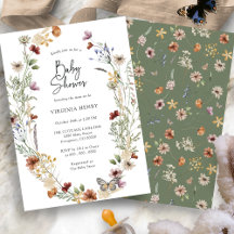 Sage Wildblomma Baby Shower-inbjudan