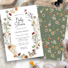 Sage Wildblomma Baby Shower-inbjudan Inbjudningar