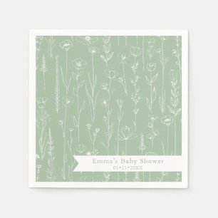 Sage Wildflower Baby Shower Blommönster Pappersservett