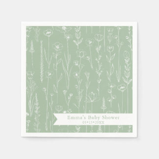 Sage Wildflower Baby Shower | Floral Pattern Pappersservett