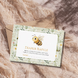 Sage Wildflower Bee Baby Shower Blöja Lotteri Tilläggskort