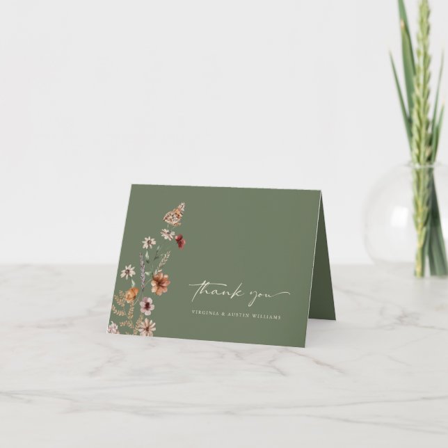 Sage Wildflower Bröllop Tacksamhetskort Tack Kort (Framsida)