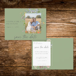 Sage Wildflower Garden Elegant Photo Save the Date Vykort