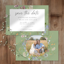 Sage Wildflower Garden Elegant Photo Wedding Spara Datumet