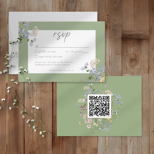 Sage Wildflower Garden Elegant Wedding QR OSA Kort (Skapare uppladdad)