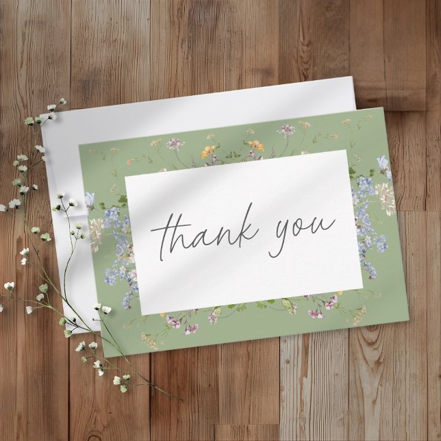 Sage Wildflower Garden Elegant Wedding Tack Kort (Skapare uppladdad)