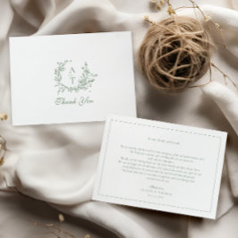 Sage Wildflower Monogram Bröllop Tacksamhetskort Tack Kort