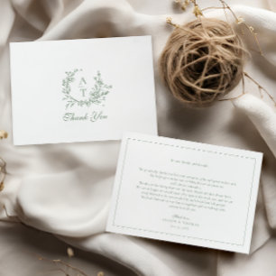 Sage Wildflower Monogram Bröllop Tacksamhetskort Tack Kort