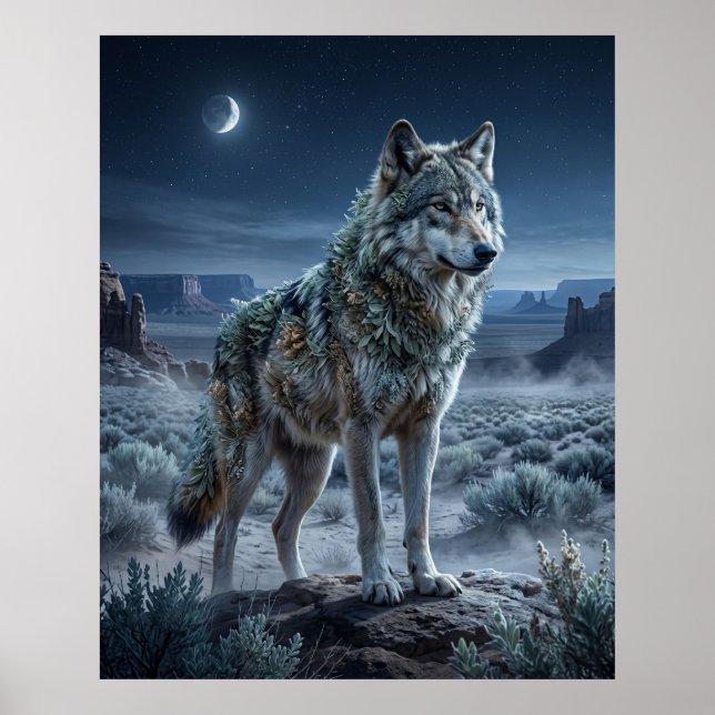 Sage Wolf Desert Moon Poster (Framsidan)