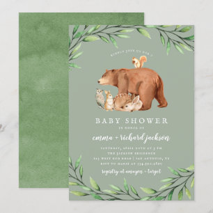 Sage Woodland Greenery Forest Animals Baby Shower Inbjudningar