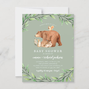 Sage Woodland Greenery Forest Animals Baby Shower Magnetisk Inbjudningskort