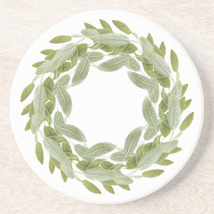 SAGE WREATH Round Sandstone Underlägg