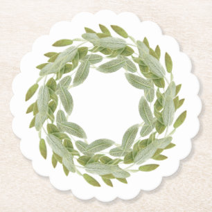 SAGE WREATH Scalloped Round Papper Underlägg