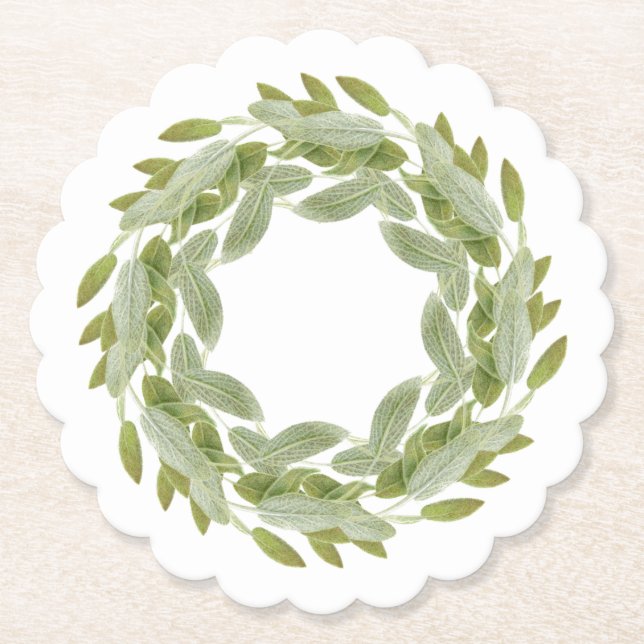 SAGE WREATH Scalloped Round Papper Underlägg (Framsida)