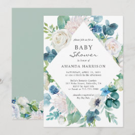 Sageblå botanisk baby shower-inbjudan inbjudningar