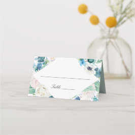 Sageblå vit blomsterbröllopsplatskort placeringskort