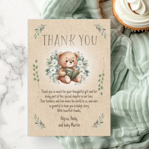 Sagebrun saga nalle gammaldags baby shower tack kort