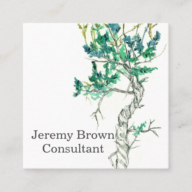 Sagebrush Bläck Grönt Watercolor Botanical Plant Fyrkantigt Visitkort (Framsida)