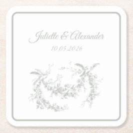 Sagegrå Toile de Jouy bröllopspappersunderlägg Underlägg Papper Kvadrat
