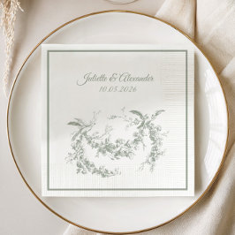 Sagegrå Toile de Jouy bröllopsservetter i papper Pappersservett