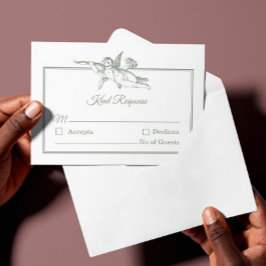 Sagegrå Toile de Jouy Kerub Bröllop RSVP-kort OSA Kort
